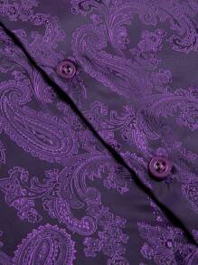 Men Paisley Print Button Up Shirt - Purple - View 5