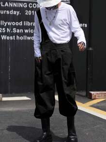 Manfinity EMRG Quần yếm nam trơn một vai - màu đen - Xem 3