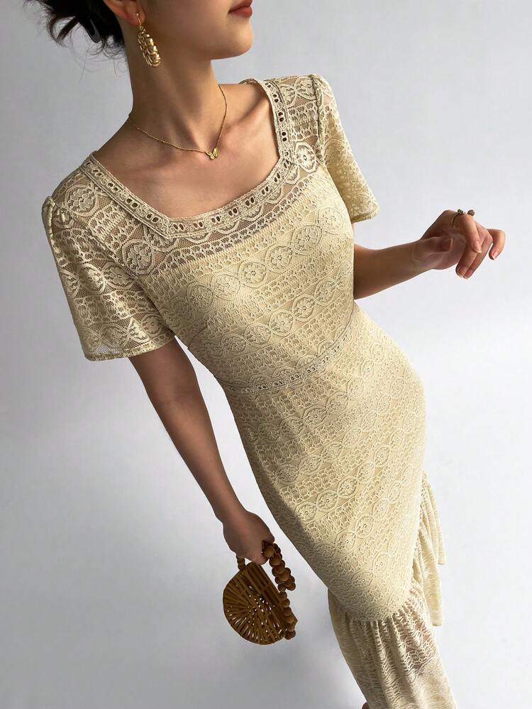 Women's Lace Mermaid Hem Wedding Season Dating Dress