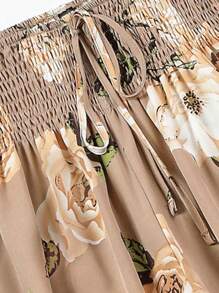 Breezaya Holiday Flower Print Drawstring Waist Casual Straight-Leg Pants Beach Fall Cloth For Women - Khaki - View 5