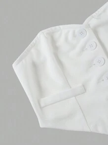 Firerie Women's Commuting Asymmetrical Hem Tight White Tube Top. Summer Top With Center Front Buttons. Suitable For Commuting Style, Music Festivals, Graduation Wear - White - View 3