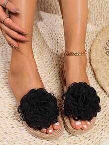 Women Fashion Flat Sandals Beige Flowers Slip On Slides Fashion Sandals For Women Casual Summer Beach Shoes
