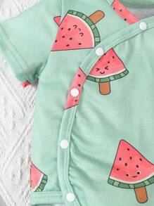 SHEIN Baby Boys' 2pcs Casual Watermelon Print Short Sleeve Bodysuit With Shorts Set, Home Clothes