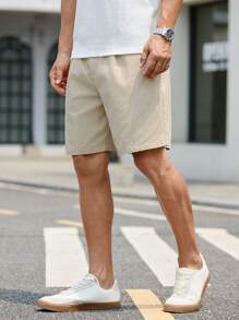 GENTILAND Men Solid Color Woven Casual Shorts With Pockets - Apricot - View 6
