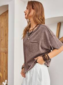 Bohemela Ladies" Solid Color Patch Pocket Loose Fit Casual T-Shirt With Round Neck For Summer