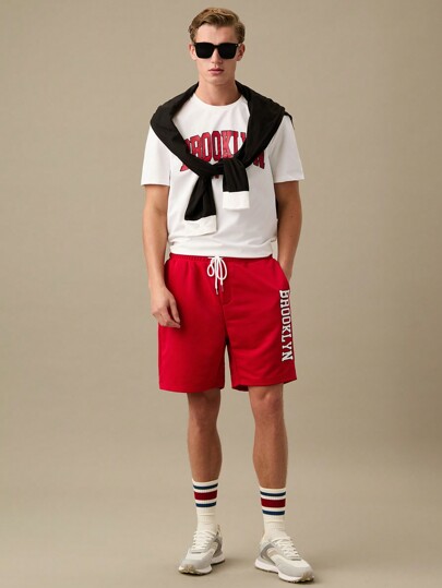 Guys Letter Graphic Tee & Drawstring Waist Shorts