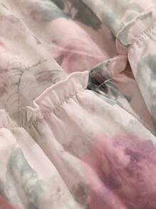 DAZY 女士花卉印花優雅束腰連身裙 - 粉色 - 查看 6