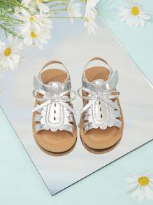 Cute Toddler Girls Laser Cut Butterfly Hook And Loop Sandals - Silver - View 3