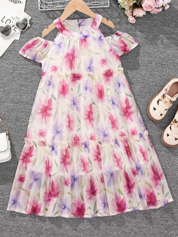 Tween Girls' Chiffon Printed Dress For Summer