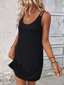 EMERY ROSE Ladies" Solid Color Simple Sleeveless Dress