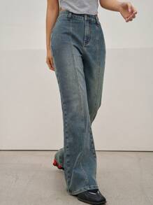 Dazy Designer Quần jean ống loe chắp vá được giặt sạch dành cho nữ với vẻ ngoài cổ điển - Màu xanh lam - Xem 6