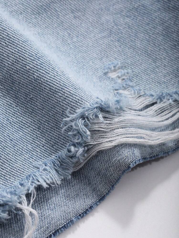 Women Casual Denim Shorts With Pockets And Frayed Hem Jorts