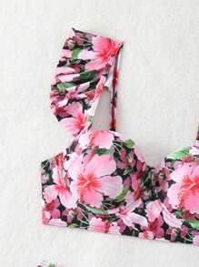 SHEIN Swim 女士比基尼套装（带硬罩杯和钢圈）随机印花夏日海滩