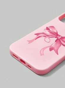 ROMWE Kawaii 1 pieza Funda para teléfono rosa brillante con detalle de lazo compatible con Apple IPhone 11 12 13 14 15 Pro Max