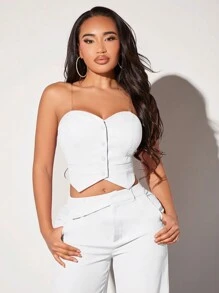 SHEIN SXY Thời trang mùa hè cho nữ màu trơn ngắn Slim Fit quây - trắng - Xem 1