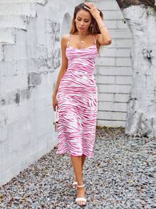 Aveloria Summer Zebra Print Cross Strap Backless Cami Dress - Hot Pink - View 3