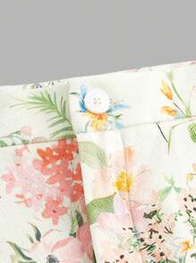 SHEIN MOD Plus Size Botanical Print Slim Fit Flared Pants Beach - Multicolor - View 3