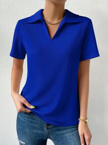 Chiquease Camiseta Casual Polo Casual de Manga Curta com Gola e Cor Sólida para o Verão