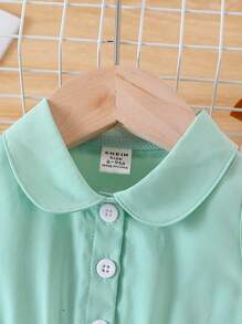 Completino per bambina con camicetta/top elegante verde menta con colletto in pizzo rifinito, leggings a fantasia floreale e pantaloni lunghi, carino per la primavera e l"estate - Menta Verde - Visualizzare 3