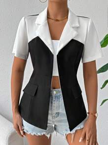 Calvaya Camisa de manga corta con colores contrastantes y diseño 2 en 1 para un aspecto casual y elegante, de moda y cautivadora