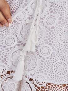 Soleia Pantalones de pierna ancha suelta de moda con encaje soluble en agua, diseño de hueco y abertura