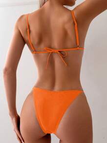 SHEIN Swim Fashionable Simple Faux Pearl Decor Solid 2-Piece Bikini Set Bathing Suit, Summer Beach Vacation - Orange - View 2