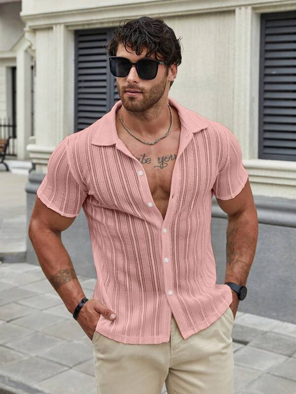 Men's Casual Solid Color Short Sleeve Shirt, Spring/Summer