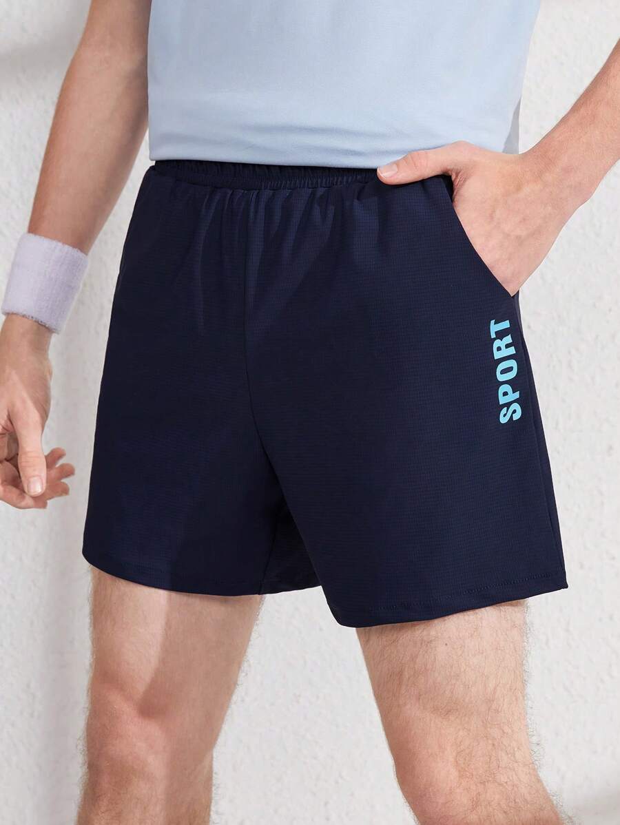 Teen Boy Summer Letter Print Pocketed Casual Sports Shorts - Black - View 1