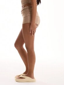 MUSERA Soft Jersey Fold Over Mini Shorts Vacation Summer Sexy Party - Apricot - View 4