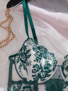 Women Romantic Lace Bra Lingerie With Underwire - Green - View 3