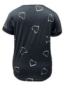 INAWLY Women Simple Heart Printed Short Sleeve T-Shirt For Daily Wear