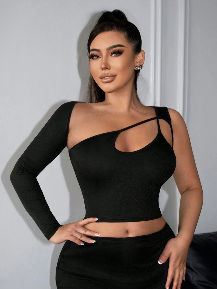 Sexy Hollow Out One Shoulder Crop Top For Women At Country Music Festival