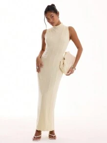 MUSERA Beach Women Outfits Seam Front Snatch Waist Backless Dress Elegant Spring Summer Vacation Party - Yellow - View 3