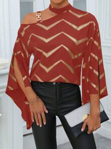 SHEIN Clasi Women's Fashionable Open Shoulder Loose Striped Shirt For Summer