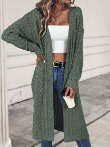 EMERY ROSE 女士时尚纯色镂空长袖休闲开衫、长袖上衣 - 綠色 - 查看 4