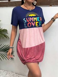 SHEIN VCAY Kích thước lớn Kỳ nghỉ Của phụ nữ Khối màu In thư Đan Đầm giản dị - Nhiều màu - Xem 5