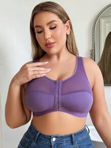 Áo ngực không dây kiểu ghép nối cỡ lớn cho nữ có khóa cài phía trước - Bụi tím - Xem 6