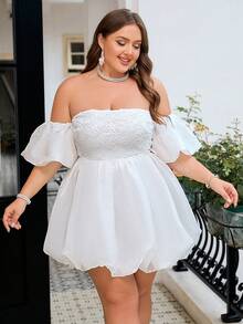 Simplee Plus Size Women Short Mesh Splicing Wedding Dress - White - View 4