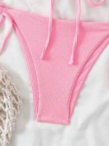 SHEIN Swim 女士夏季海滩时尚无线细肩带比基尼套装，度假比基尼套装 - 淺粉色 - 查看 4