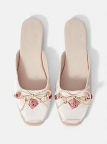 CUCCOO DOLLMOD 女士蝴蝶结装饰平底便鞋夏季度假鞋夏季促销圣诞节秋季新年假期 - 杏色 - 查看 3