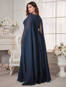 Plus Size Pleated Dress With Cloak Sleeves Chiffon Prom Dress