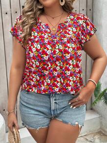 SHEIN VCAY 大码度假风格碎花印花盖袖 T 恤 - 彩色 - 查看 5