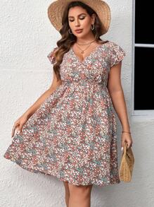 Breezaya Plus Size Women Fashionable Short Sleeve Mini Floral Dress - Pink - View 4