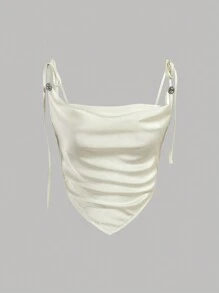 SHEIN Privé Summer V-Neck Asymmetric Hem Camisole Top With Chic Design - Apricot - View 1