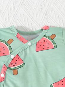 SHEIN Baby Boys' 2pcs Casual Watermelon Print Short Sleeve Bodysuit With Shorts Set, Home Clothes