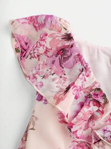 SHEIN Vestido de verano para adolescentes con estampado floral, cuello en V, volantes y abertura lateral