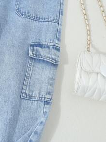 SHEIN Tween Girl Casual Comfortable Crop Tank Top & Cargo Jeans Two-Piece Set - Multicolor - View 7