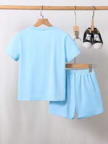 SHEIN Fashionable Summer Short Sleeve Top And Shorts Set With Simple  Face Print For Tween Boys, School, Campus, College