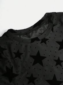 SHEIN Girlism 少女暗黑街头时尚星空网眼透视紧身上衣和吊带背心套装 - 黑色 - 查看 6