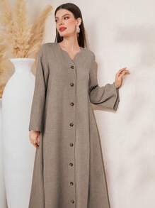 Al Najma Women Fashionable Elegant Long Sleeve Solid Color Robe Modest Abaya Arabian Dress